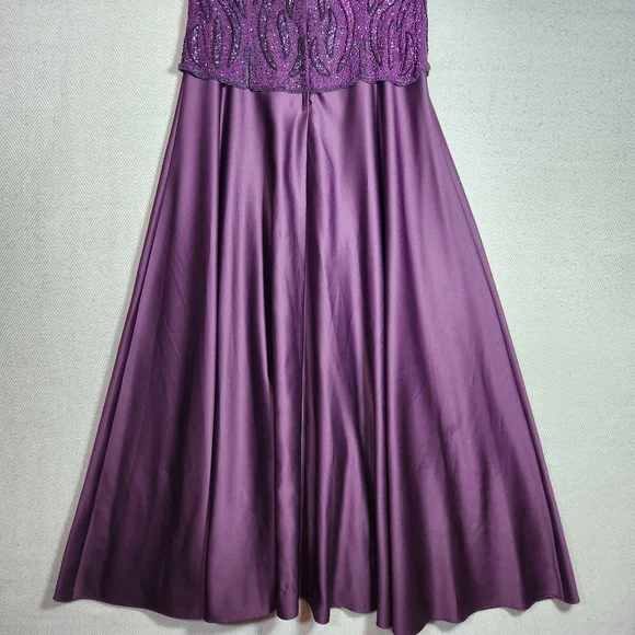 Vintage Stenay Plum Purple Glass Beaded 100% Silk Maxi Dress Womens Size 14 - Picture 15 of 15